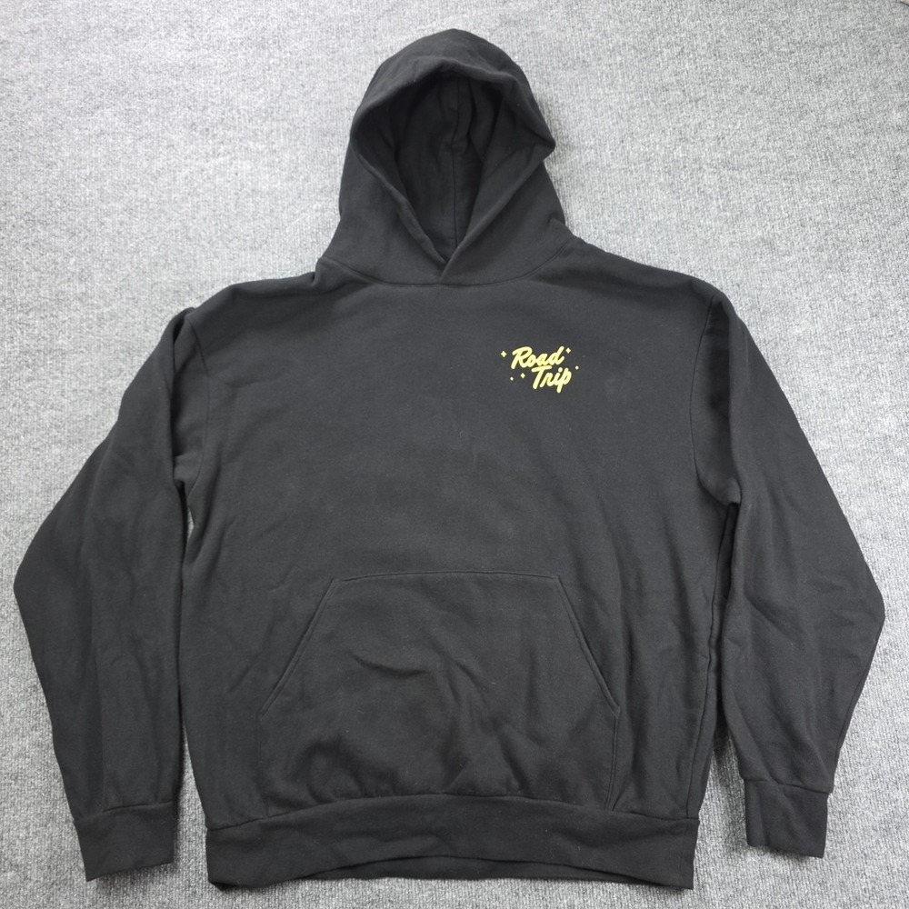 Road Trip Peace Patch Mushroom Hoodie Mens Large Black Cotton Streetwear Graphic